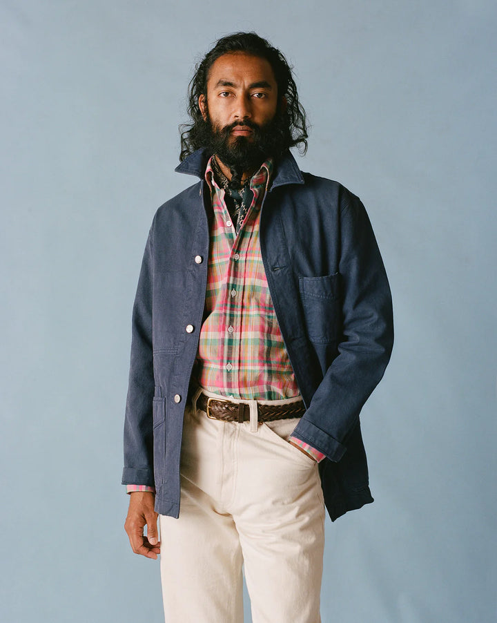 DRAKE'S NAVY cotton FIVE-POCKET CHORE JACKET