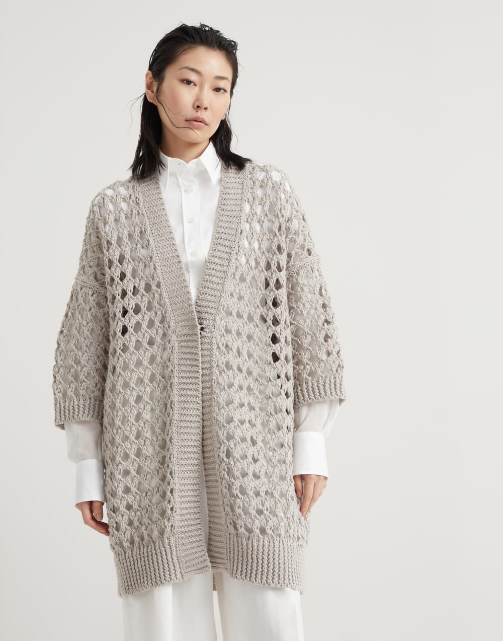 BRUNELLO CUCINELLI JUTE & COTTON MESH CARDIGAN