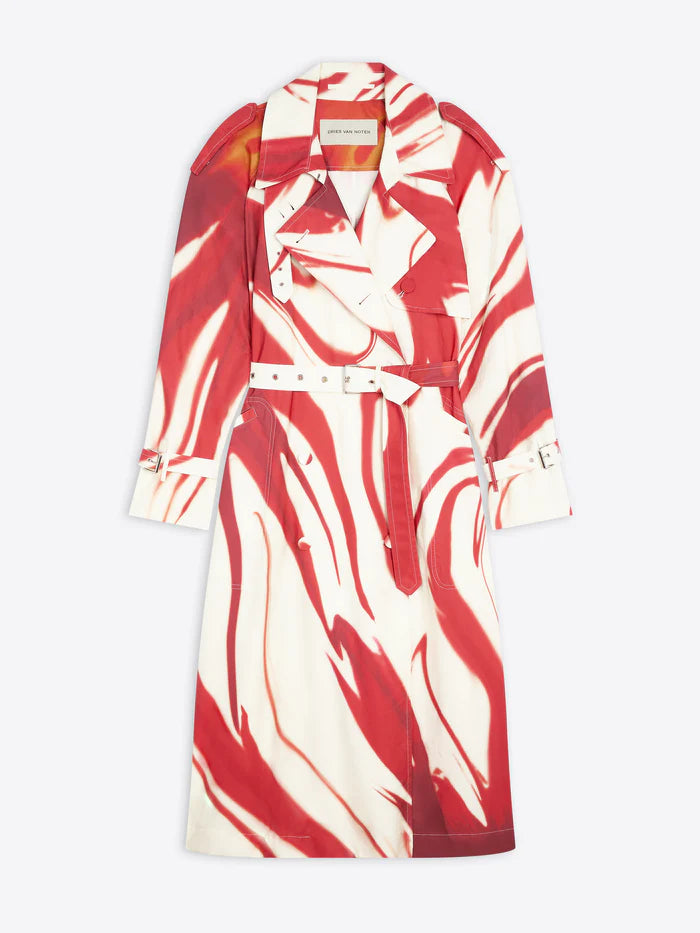 ワンピース DRIES VAN NOTEN RISTO PRINTED TRENCH COAT Dries Van Noten Risto Abstract-Print Belted Trench Coat