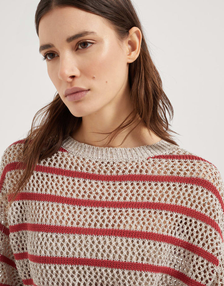 BRUNELLO STRIPED LINEN SWEATER