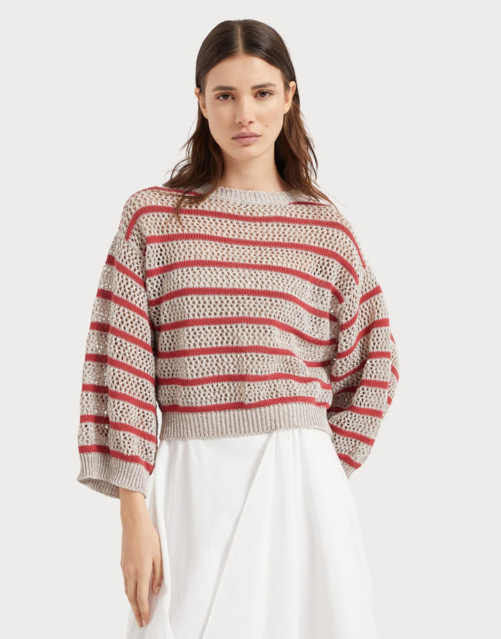 BRUNELLO STRIPED LINEN SWEATER