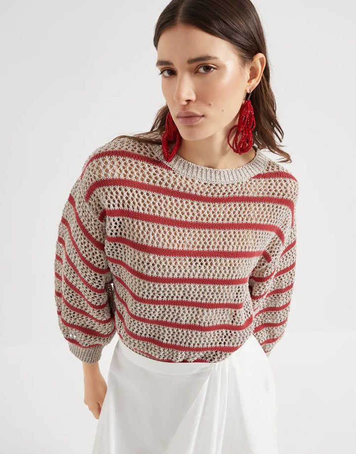 BRUNELLO STRIPED LINEN SWEATER