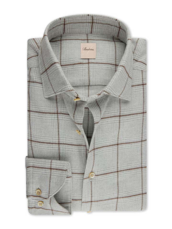 STENSTROMS LIGHT GREY CHECKED FLANNEL SHIRT