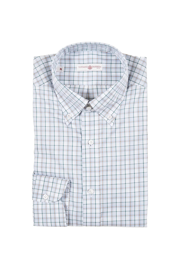 Luciano Barbera White/Green Plaid Shirt