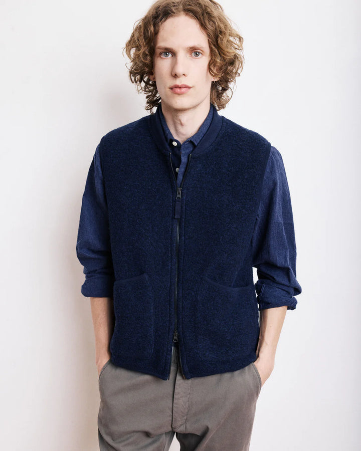 HARTFORD BOILED WOOL VEST IN NAVY