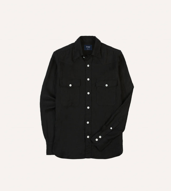 DRAKE'S LINEN WESTERN SHIRT