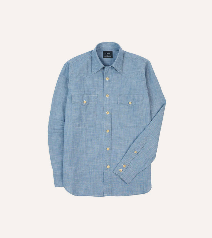 DRAKE'S CHAMBRAY TWO-POCKET WESTERN SHIRT