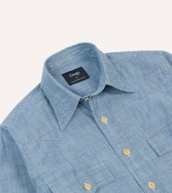 DRAKE'S CHAMBRAY TWO-POCKET WESTERN SHIRT