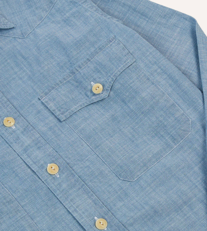 DRAKE'S CHAMBRAY TWO-POCKET WESTERN SHIRT
