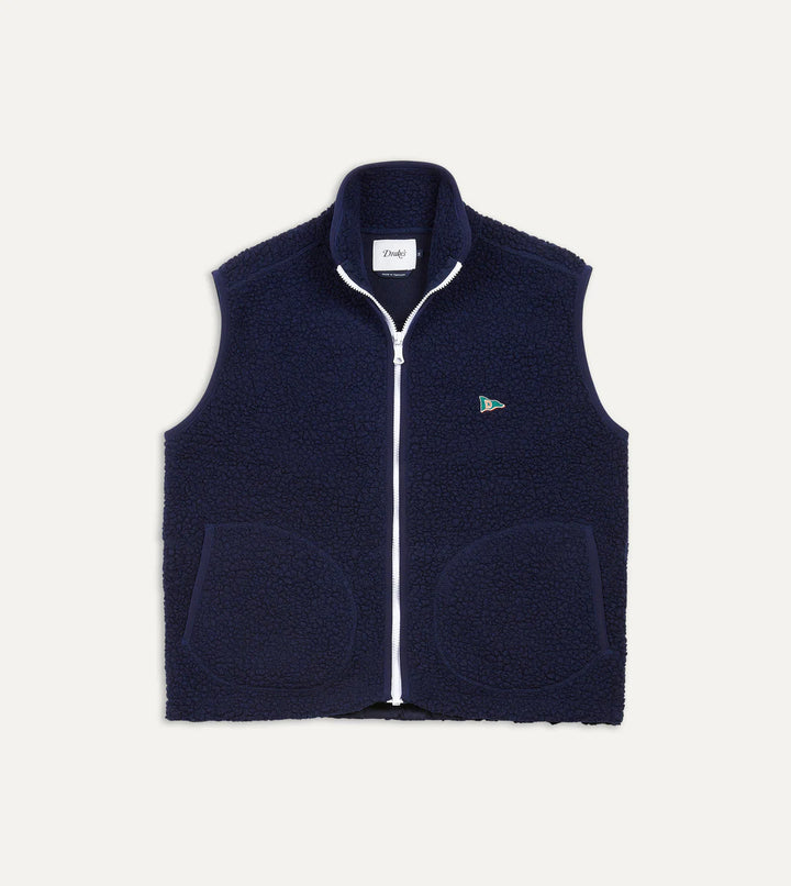 DRAKE'S BOUKLE WOOL ZIP FLEECE VEST