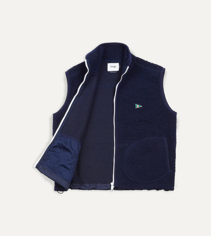 DRAKE'S BOUKLE WOOL ZIP FLEECE VEST