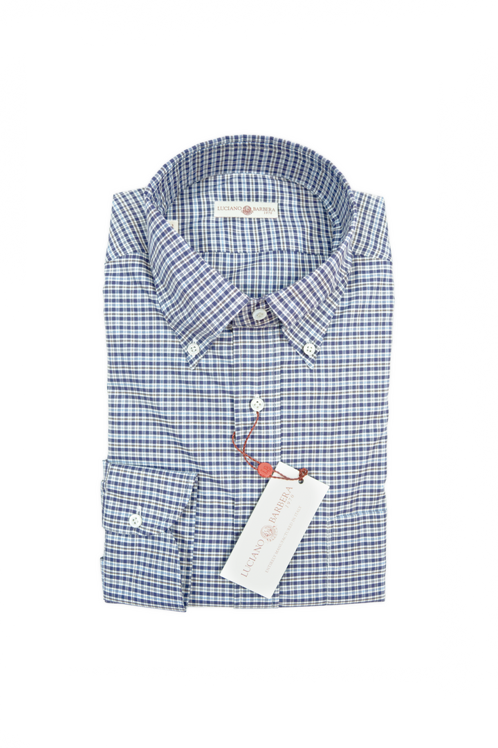 LUCIANO BARBERA NAVY BLUE PLAID SHIRT