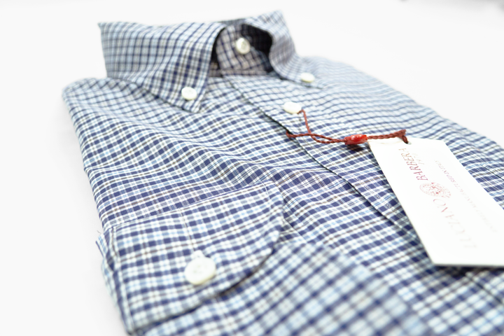 LUCIANO BARBERA NAVY BLUE PLAID SHIRT