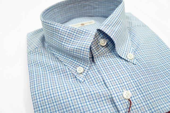 LUCIANO BARBERA BLUE WHITE PLAID SHIRT