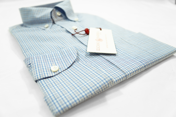 LUCIANO BARBERA BLUE WHITE PLAID SHIRT