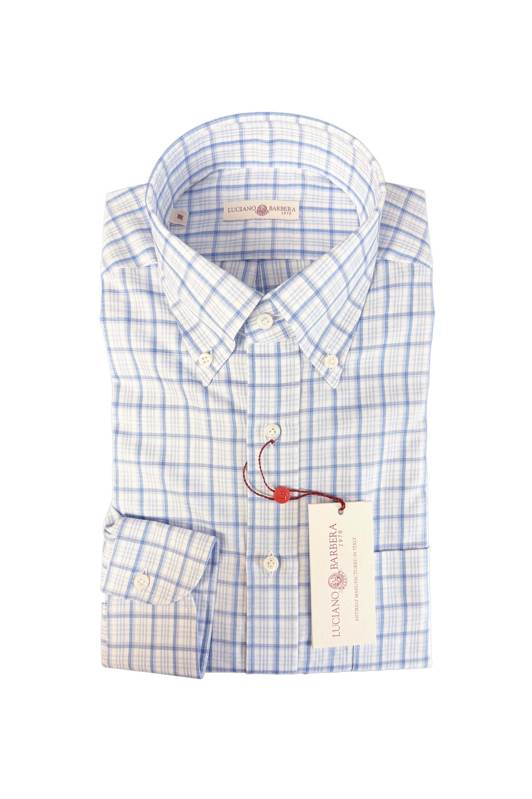 LUCIANO BARBERA WHITE BLUE PLAID SHIRT