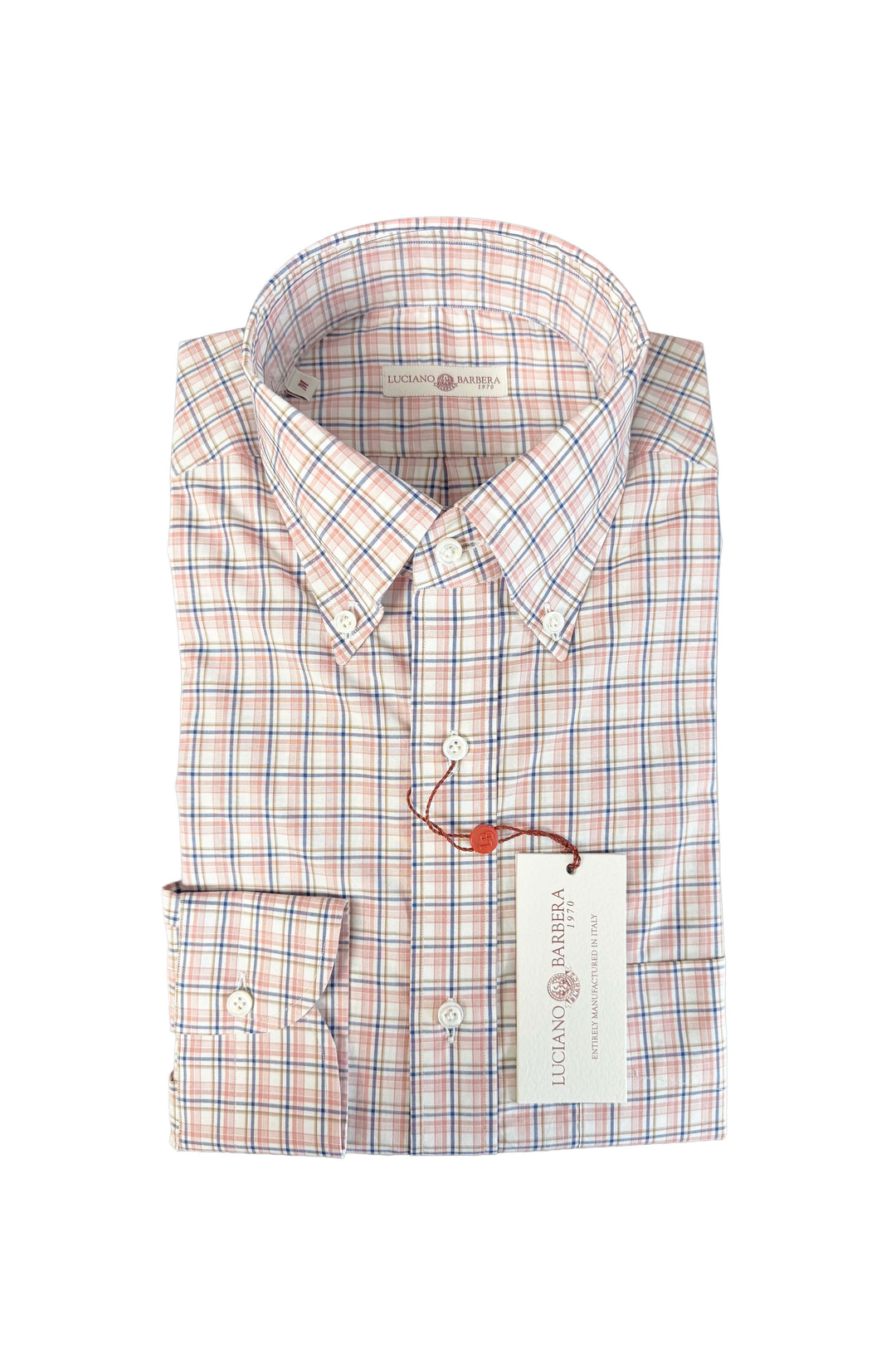 LUCIANO BARBERA WHITE ROSE TAN PLAID SHIRT