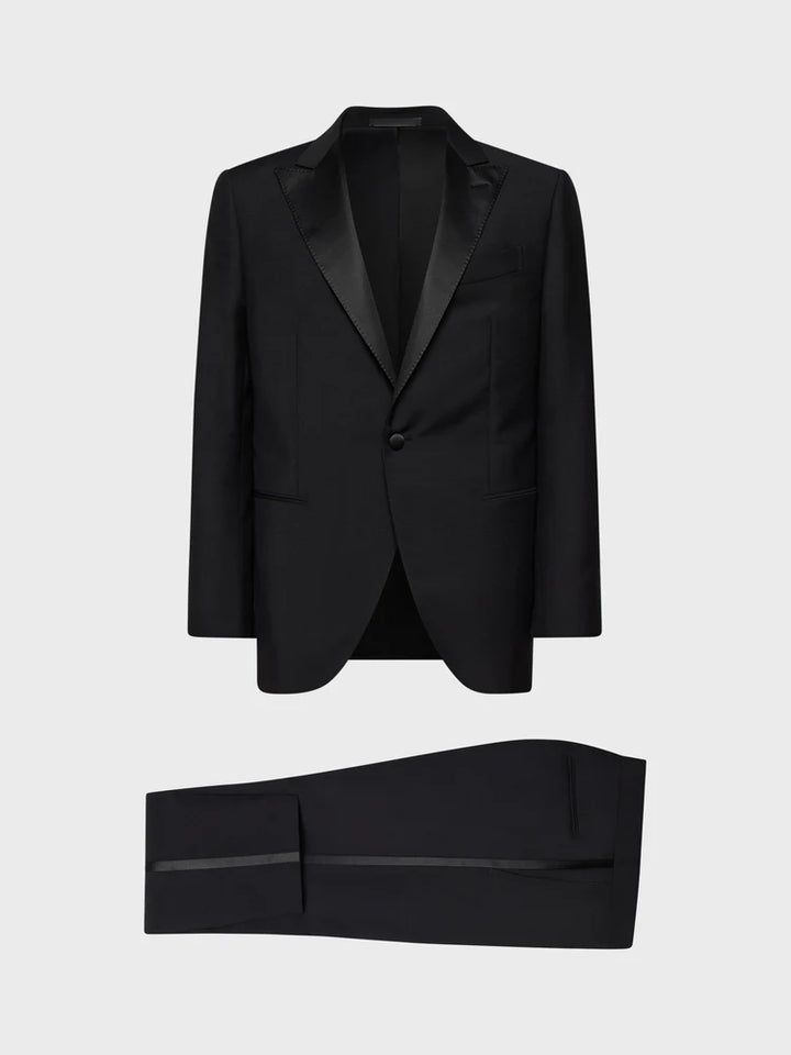 CARUSO BLACK WOOL MOHAIR NORMA DINNER SUIT
