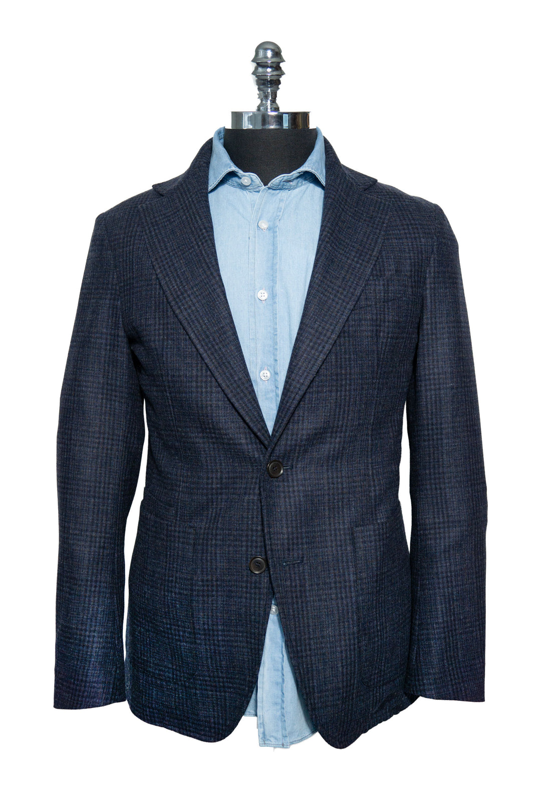 Luciano Barbera Wool Blue and Navy Tonal Plaid Jacket