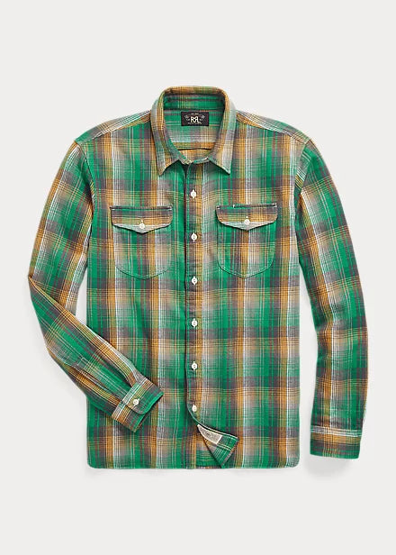 RRL GREEN YELLOW PLAID WORKSHIRT