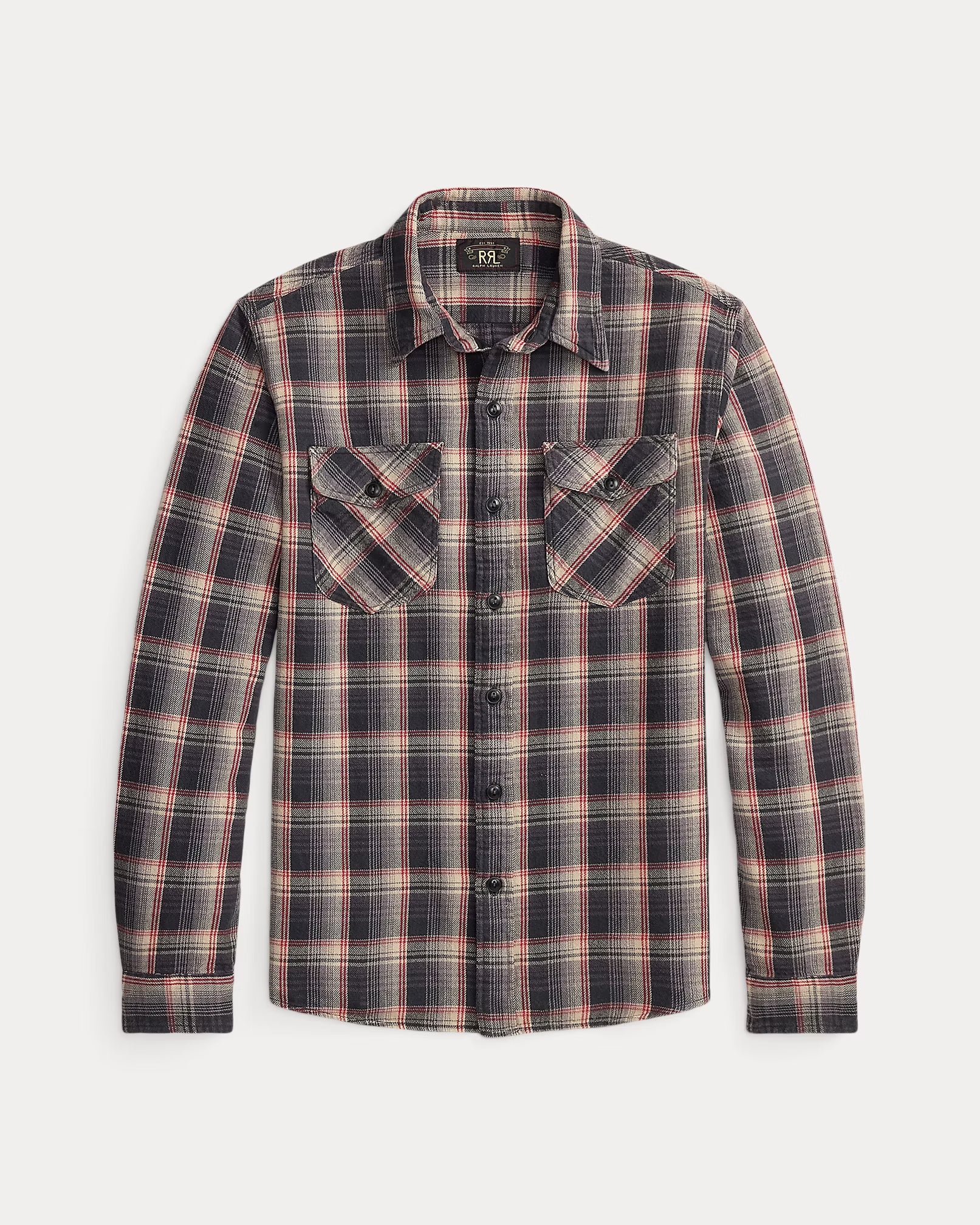 RRL シャツ RRL Plaid Twill Workshirt in Grey & Red | Lawrence Covell