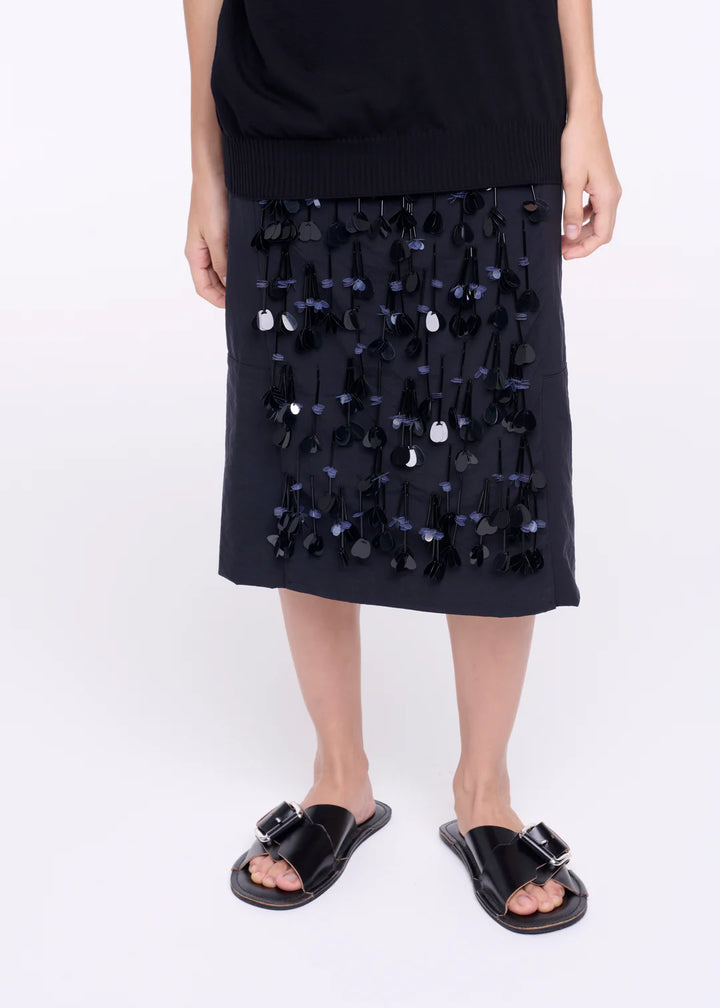 PLAN C MIDI SKIRT WITH SEQUIN EMBROIDERY