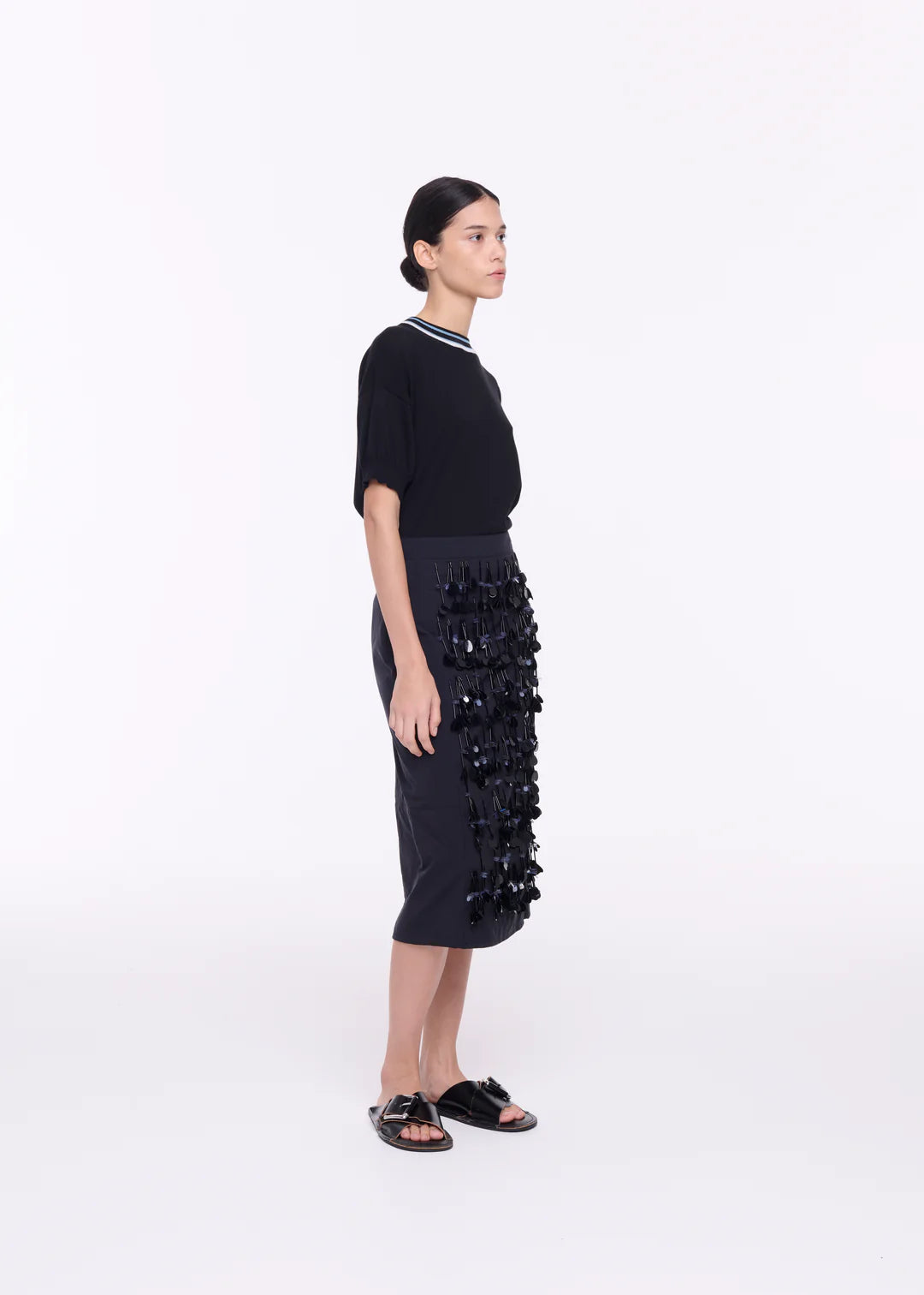 PLAN C MIDI SKIRT WITH SEQUIN EMBROIDERY