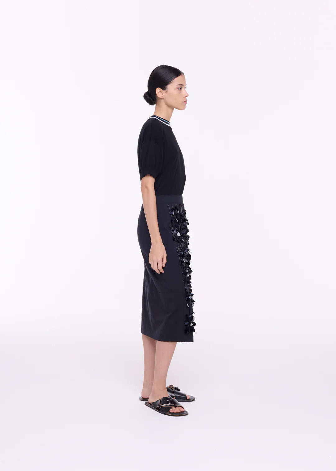 PLAN C MIDI SKIRT WITH SEQUIN EMBROIDERY