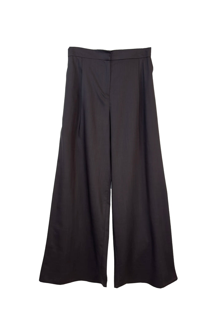 Black wide-leg pants on a white background