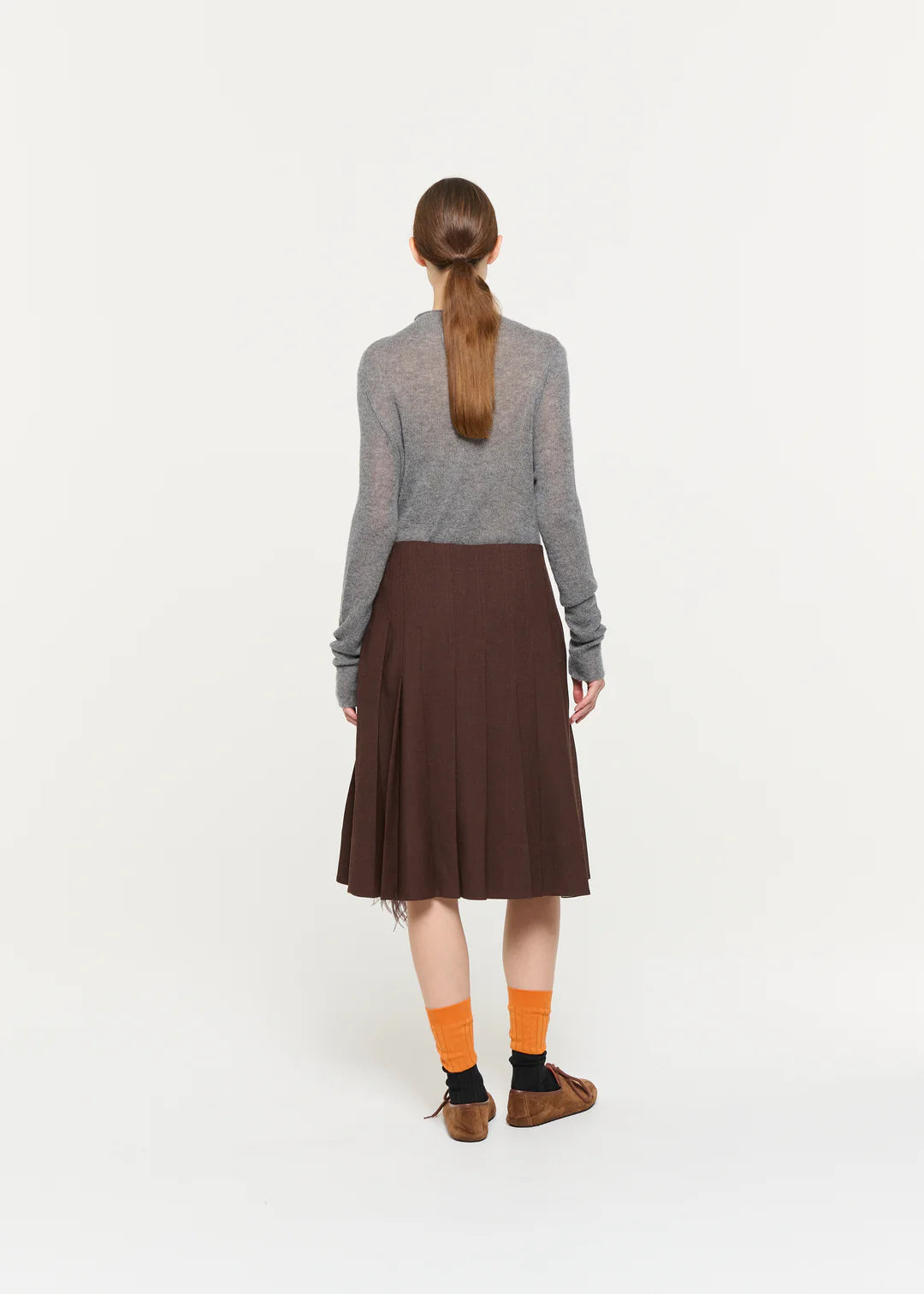 PLAN C PLEATED MIDI SKIRT WITH FEATERS