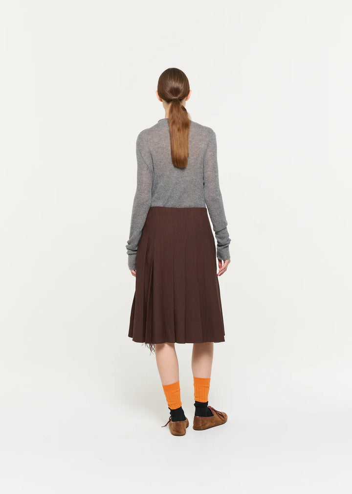 PLAN C PLEATED MIDI SKIRT WITH FEATERS