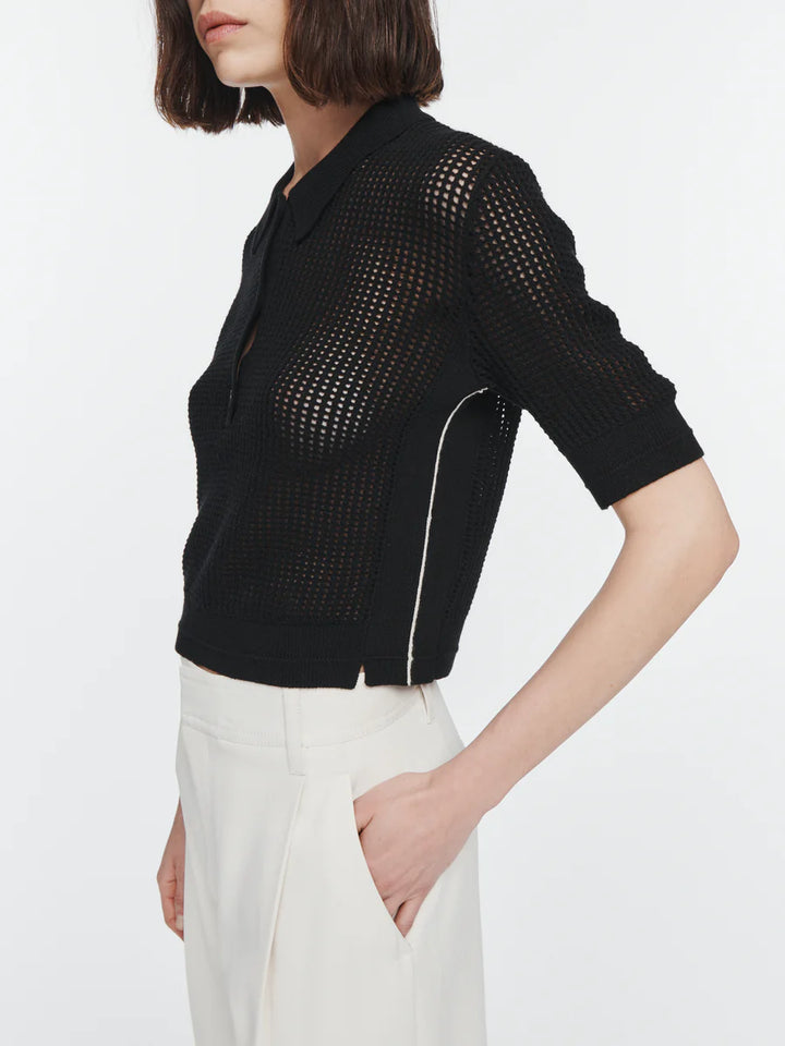 MARIA MCMANUS MESH SHORT SLEEVE POLO IN BLACK