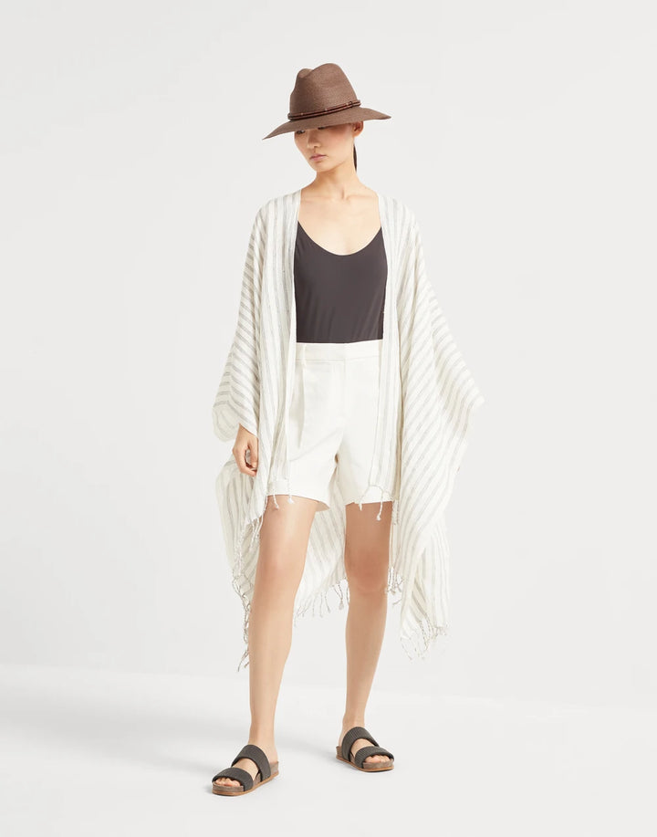 BRUNELLO CUCINELLI LINEN STRIPED PONCHO