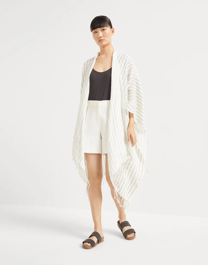 BRUNELLO CUCINELLI LINEN STRIPED PONCHO