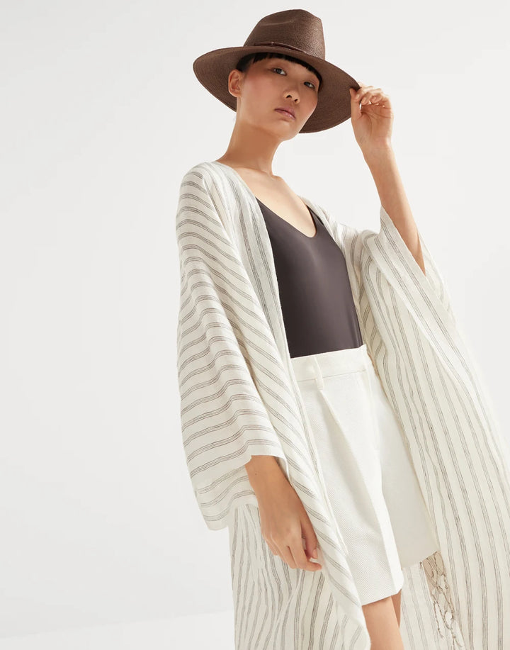 BRUNELLO CUCINELLI LINEN STRIPED PONCHO