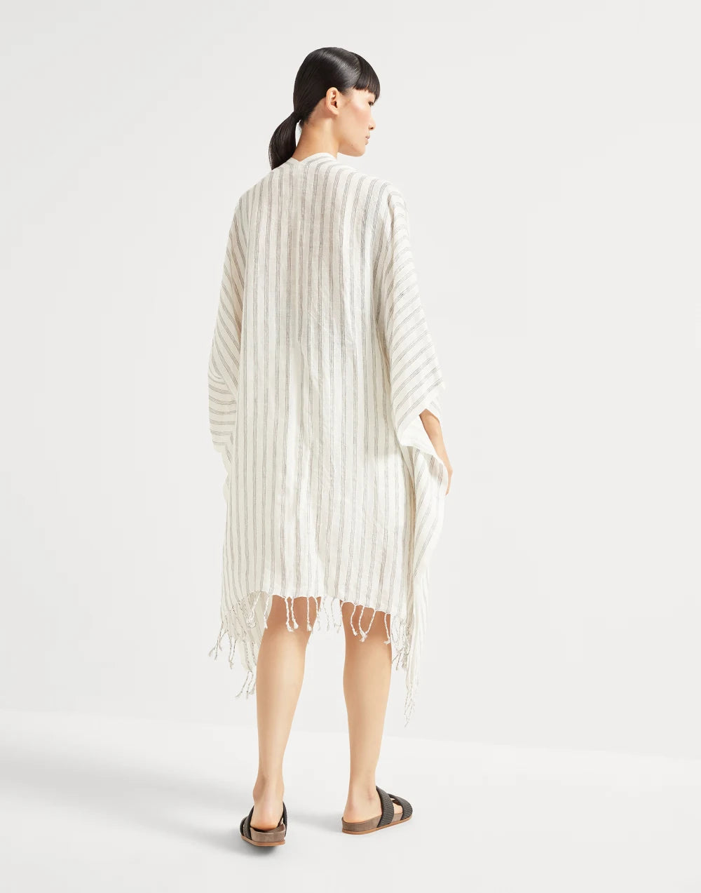 BRUNELLO CUCINELLI LINEN STRIPED PONCHO