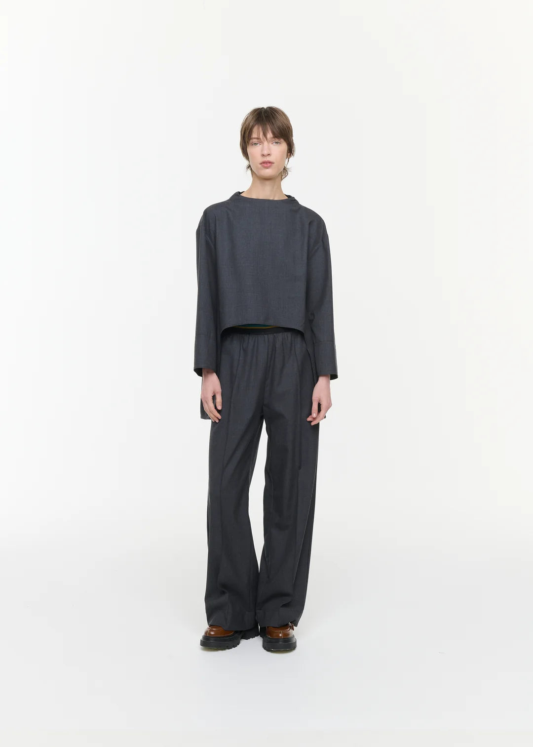 PLAN C ASYMMETRIC WOOL TWILL TUNIC SHIRT