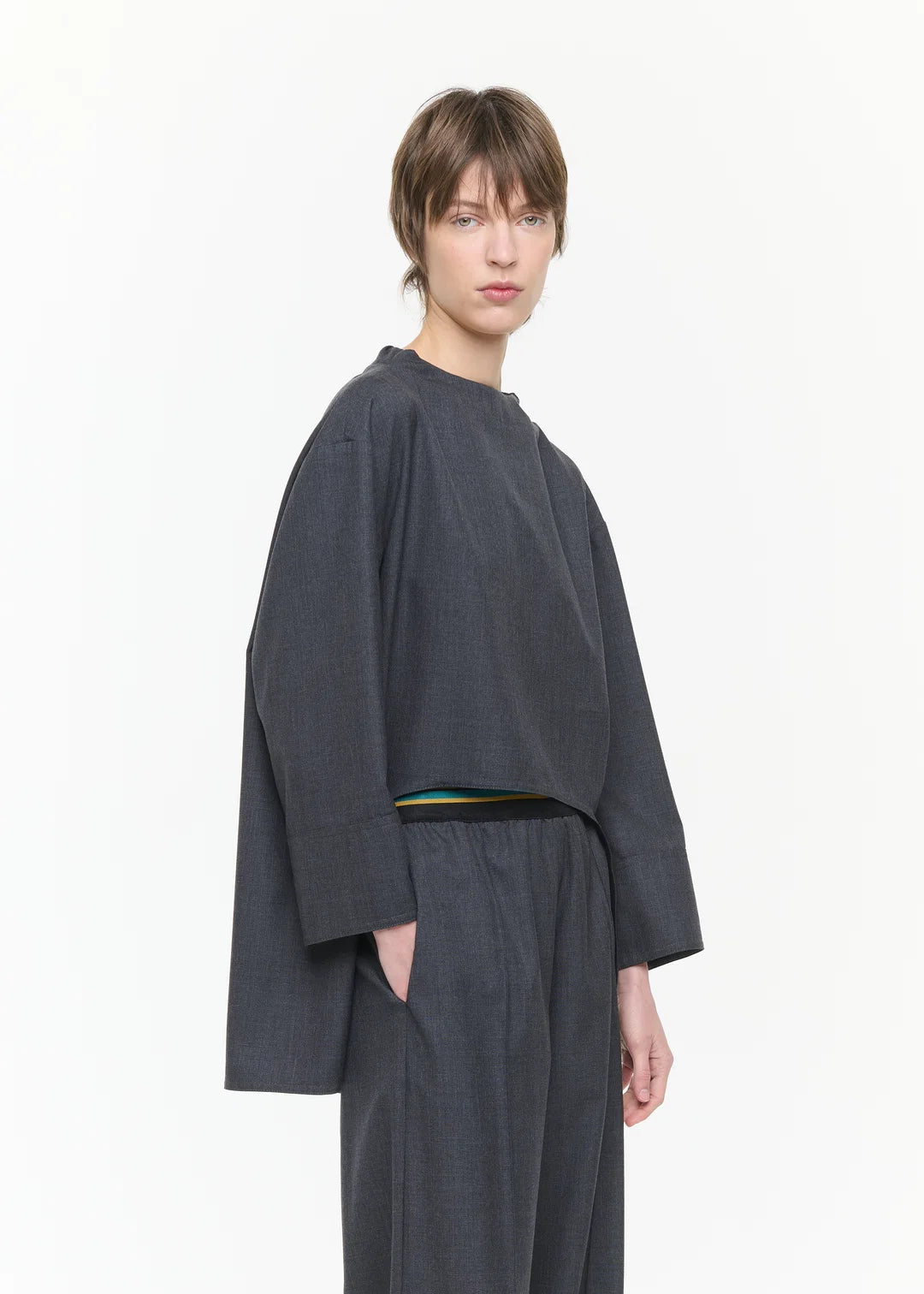 PLAN C ASYMMETRIC WOOL TWILL TUNIC SHIRT