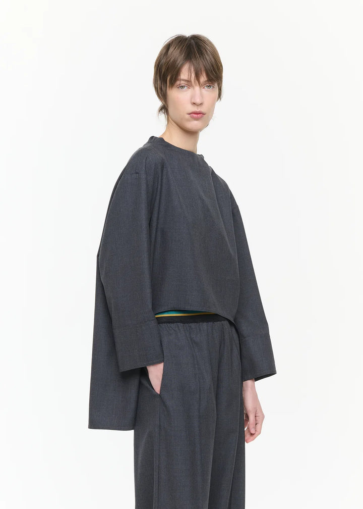 PLAN C ASYMMETRIC WOOL TWILL TUNIC SHIRT