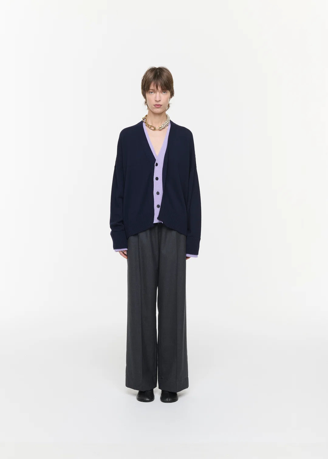 PLAN C SOFT WOOL BLUE LILAC CARDIGAN