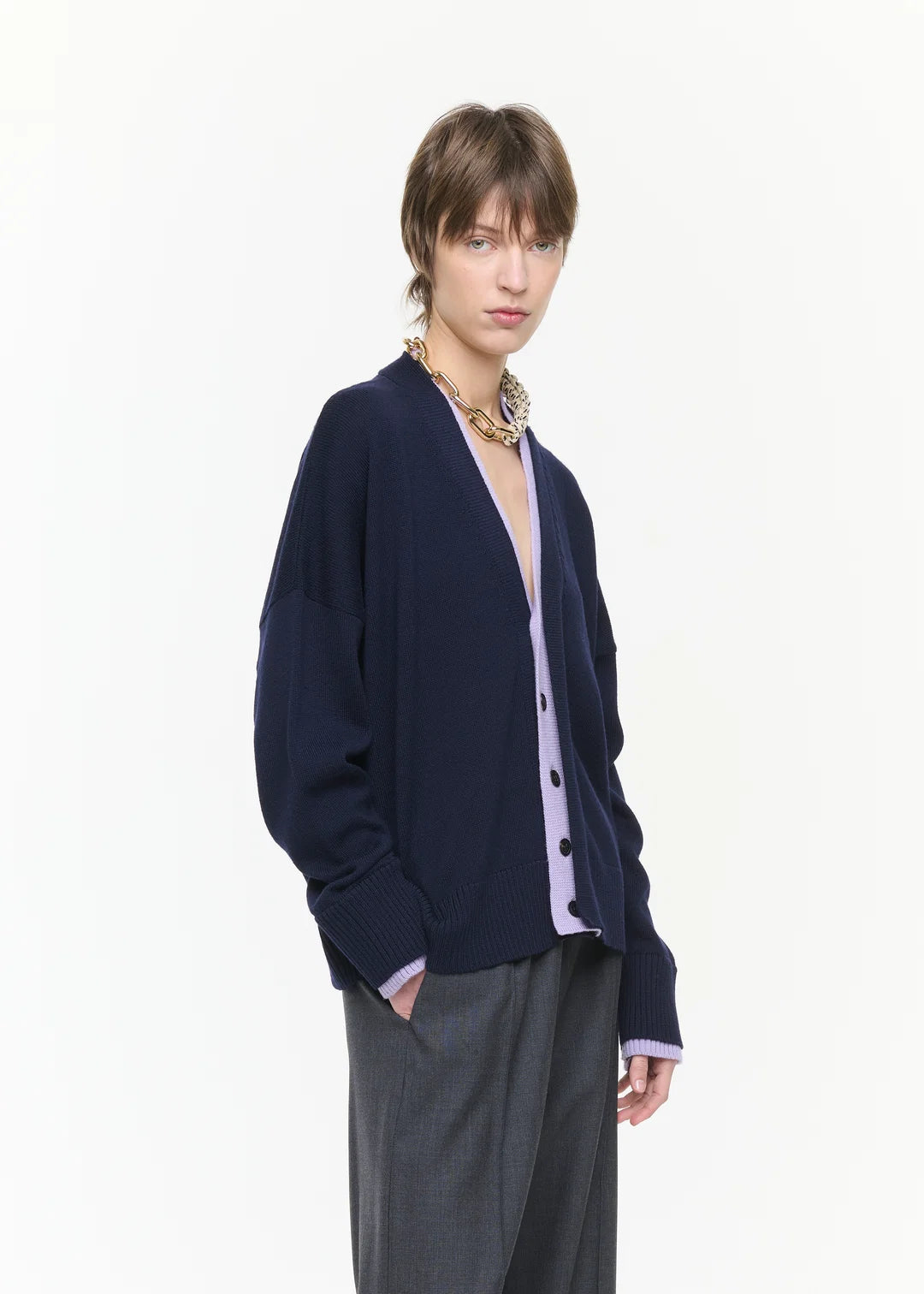 PLAN C SOFT WOOL BLUE LILAC CARDIGAN