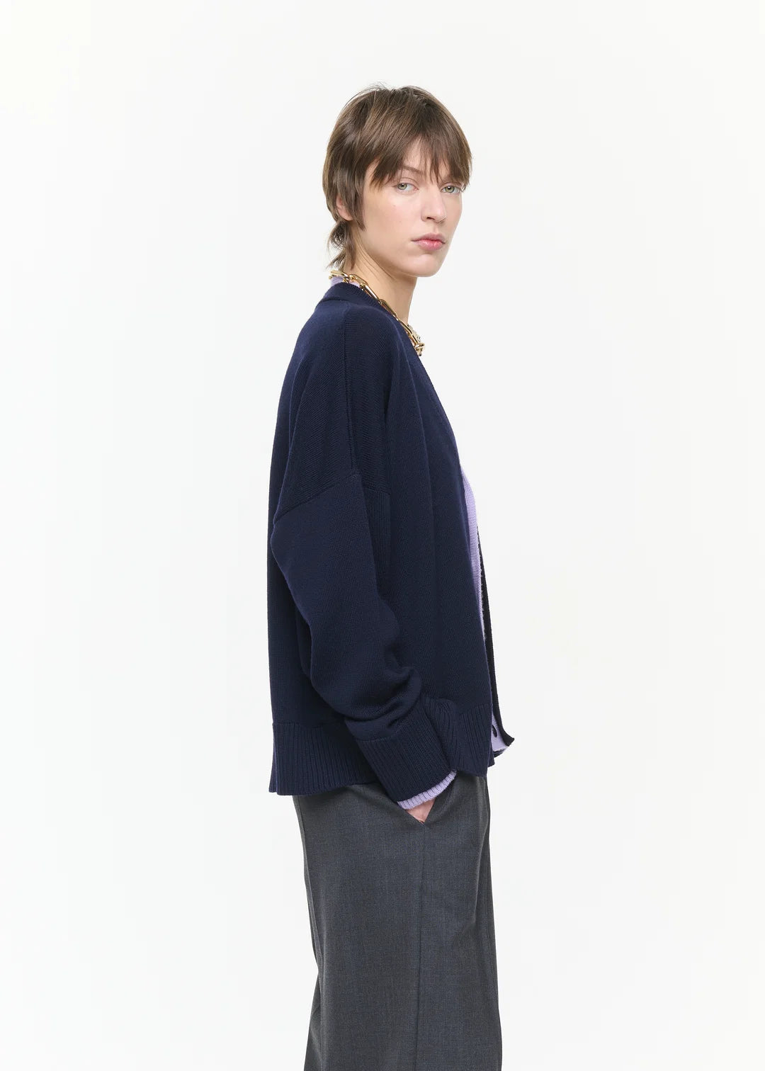 PLAN C SOFT WOOL BLUE LILAC CARDIGAN