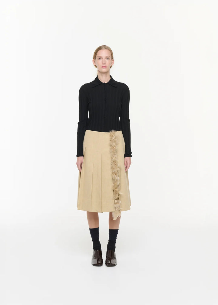 PLAN C PLEATED SKIRT WITH FEATHERS