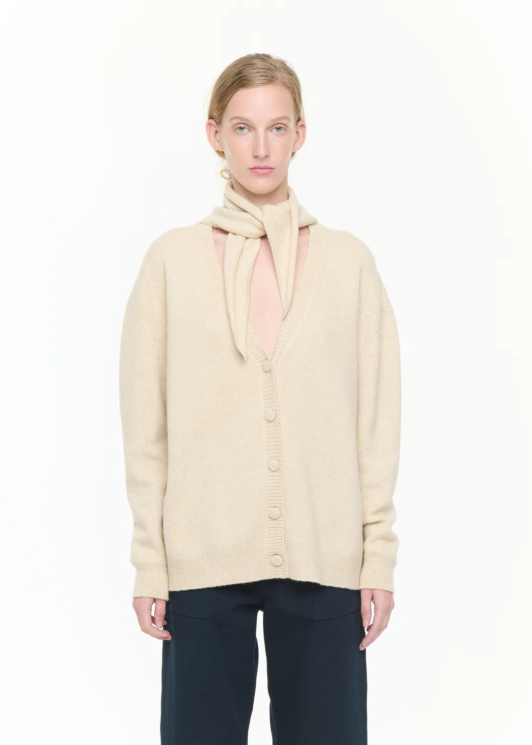 PLAN C CREME CARDIGAN WITH SHAWL