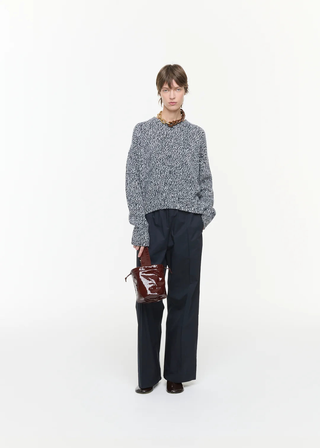 PLAN C ASYMETRIC MELANGE KNIT SWEATER