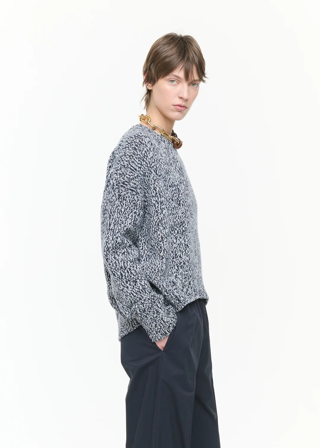 PLAN C ASYMETRIC MELANGE KNIT SWEATER