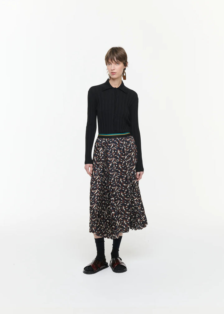 PLAN C PRINT TWILL MIDI SKIRT