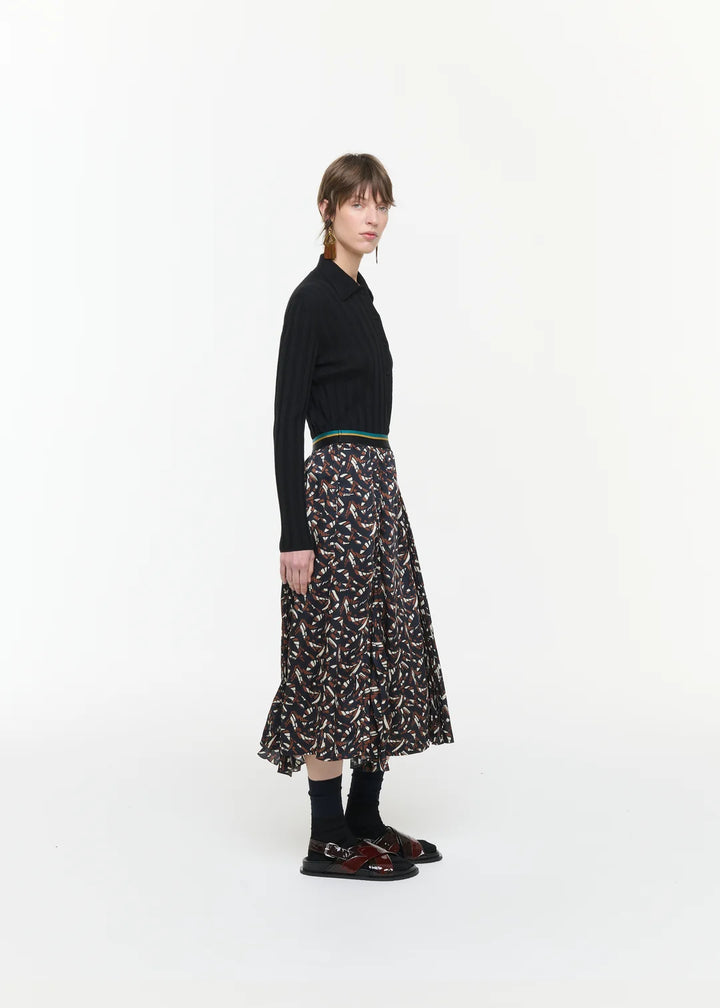 PLAN C PRINT TWILL MIDI SKIRT