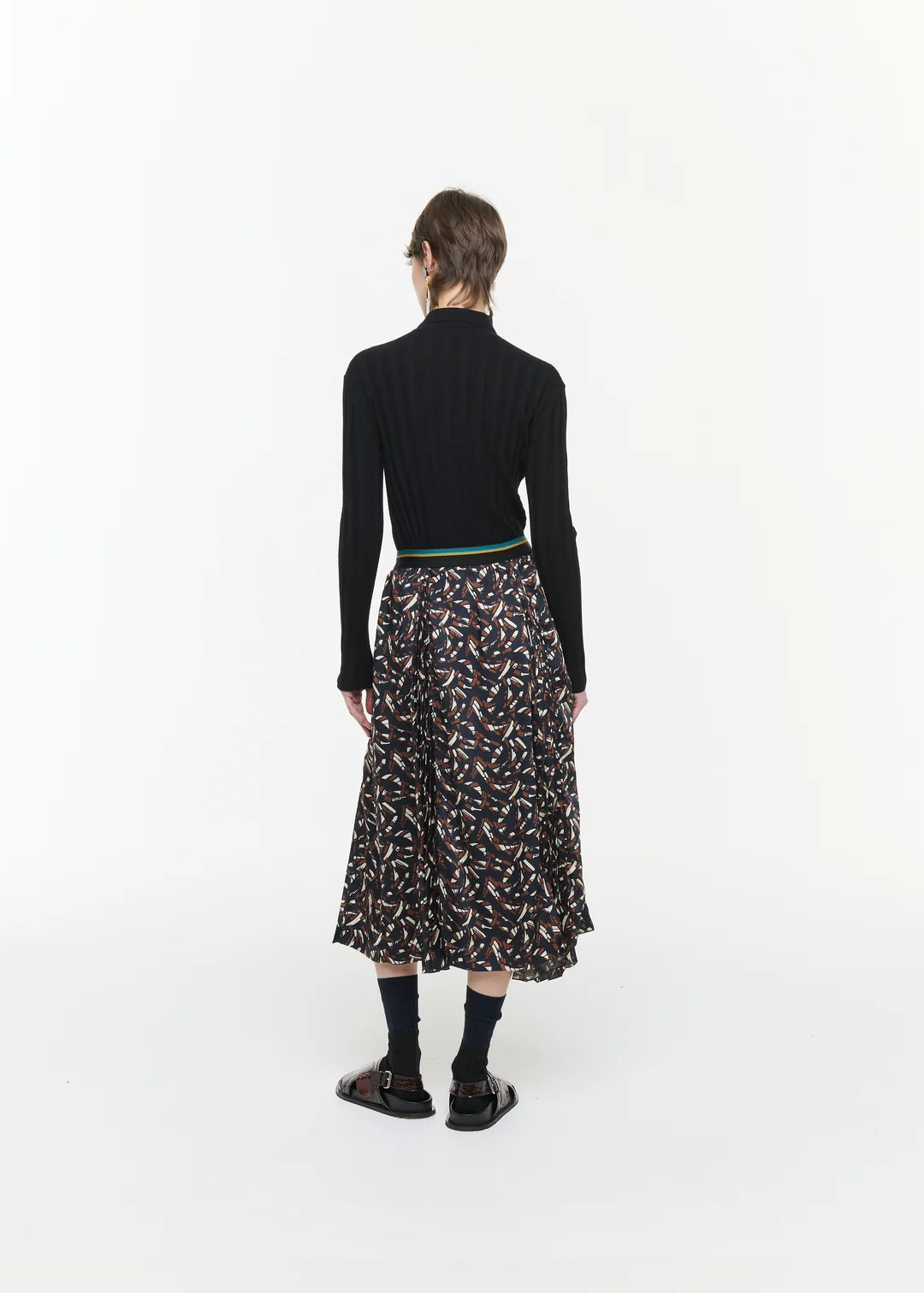 PLAN C PRINT TWILL MIDI SKIRT