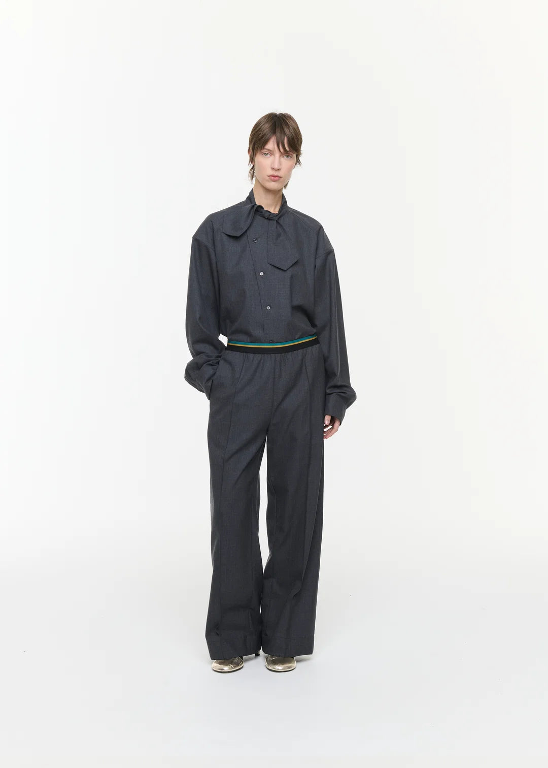 PLAN C MELANGE WOOL TWILL TROUSERS